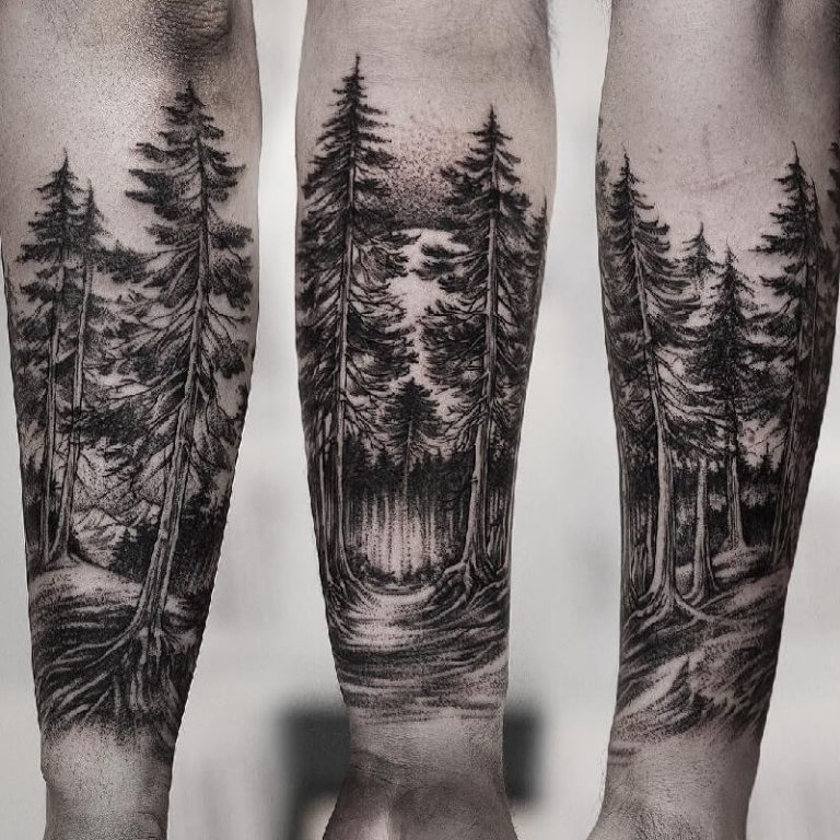 Full Moon Forest Illusion Tattoo Tattoo on skin