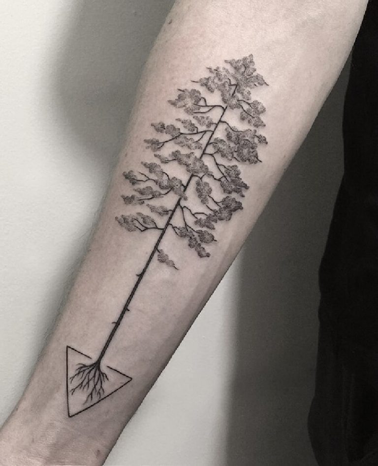 Giant Sequoia with Triangle Roots tree tattoo Tattoo on skin