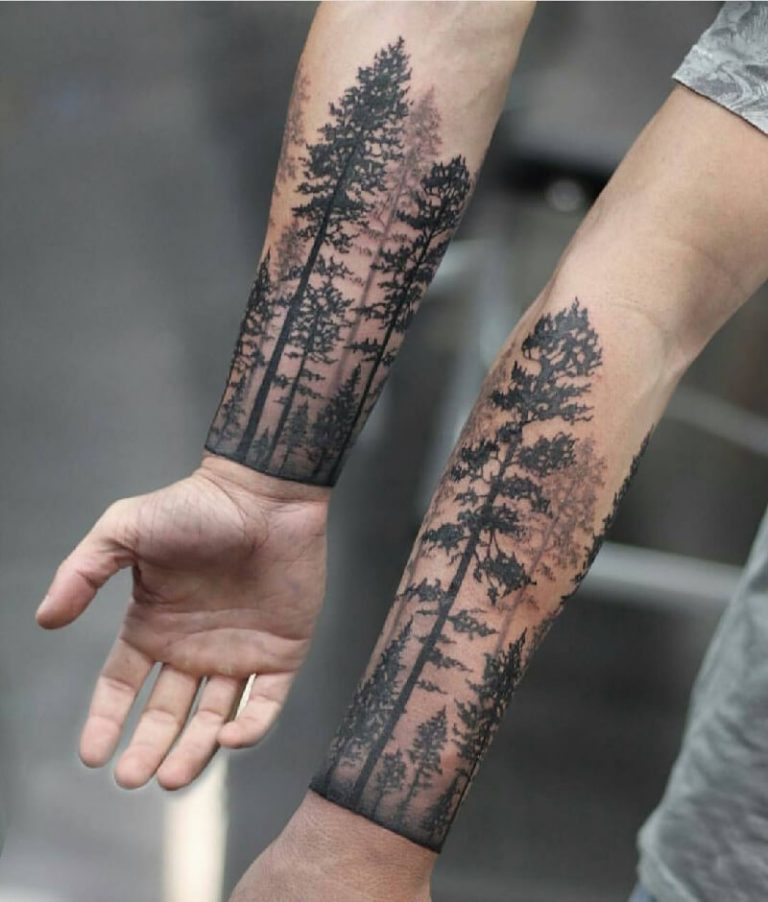 Mystic Forest Forearm Sleeves Tattoo on skin