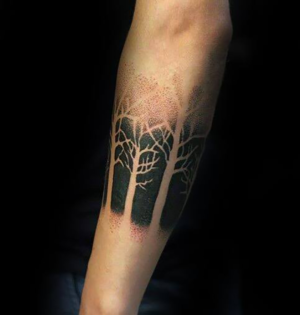 Negative Space Forearm Forest Tree Tattoo Tattoo on skin