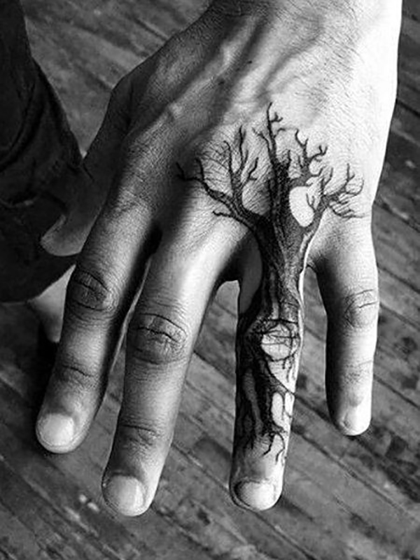 Reaching, Leafless Gothic Finger Tree Tattoo Tattoo on skin