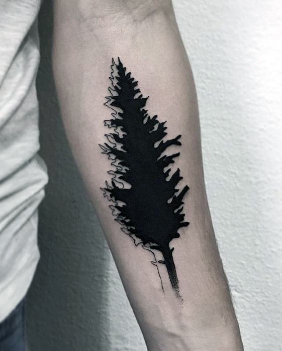 Solid Black Tree with Sketch Echo Tree Tattoo Tattoo on skin