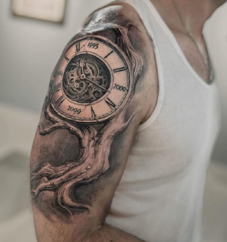 Steampunk Tree of Life Clock Concept Tree Tattoo Tattoo on skin