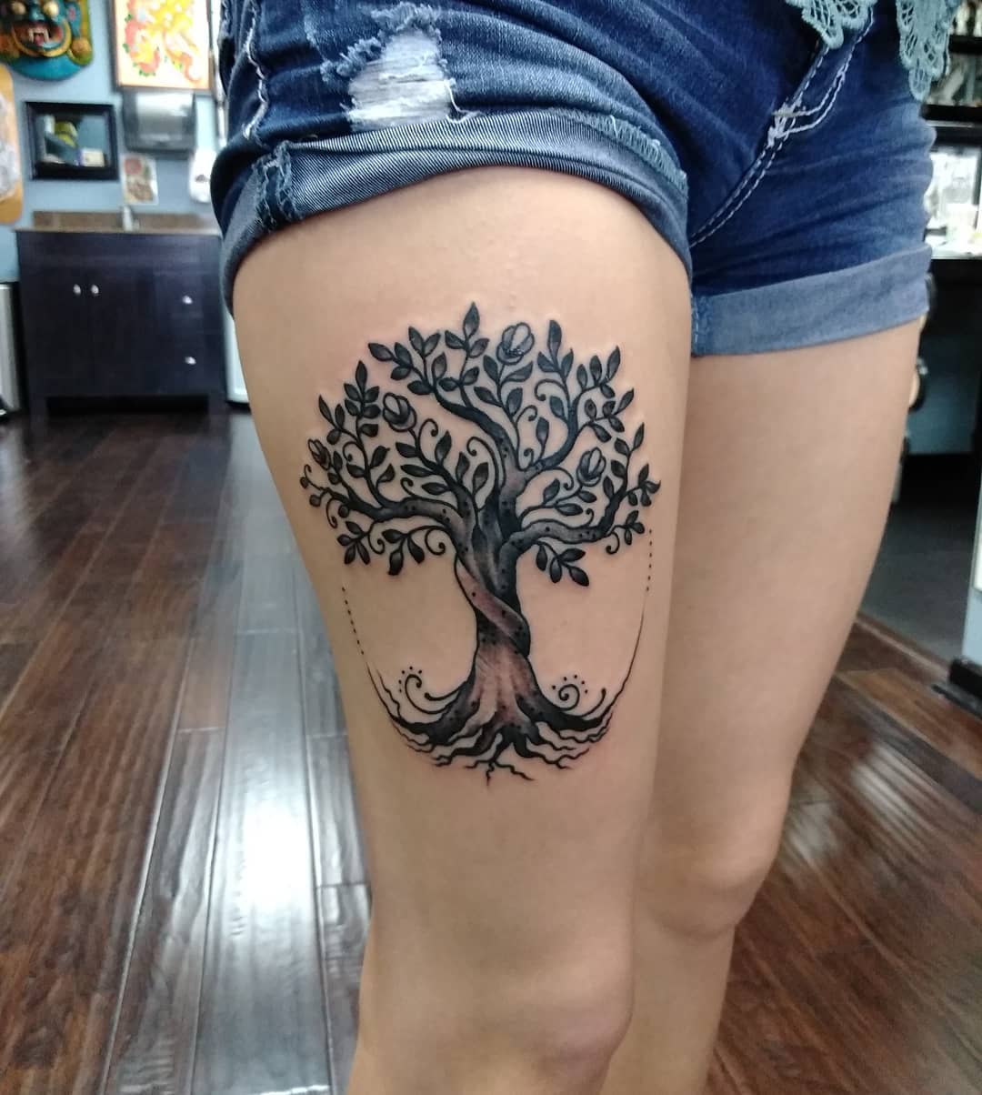 Tree of Life with Thigh Placement Tattoo on skin