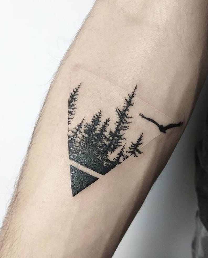 Triangle Line Landscape Tree Silhouette Tattoo tree tattoos