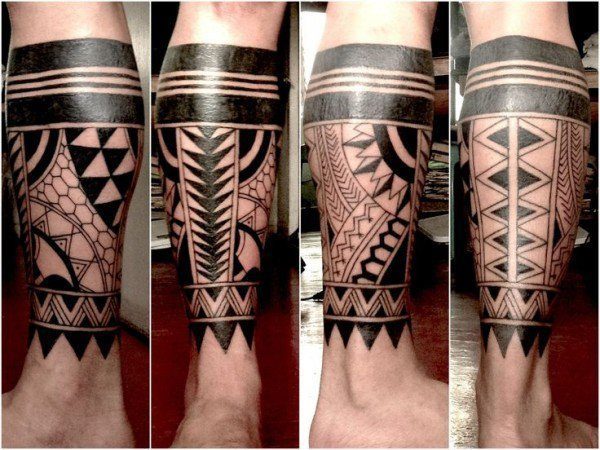A typical Maori style Tribal Leg Tattoo Tattoo on skin