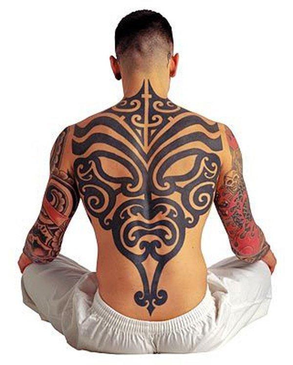 Full back and arms Tribal Tattoo Tattoo on skin