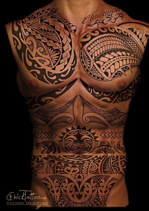 Impressive Polynesian Tattoo on Upper body for Men Tattoo on skin