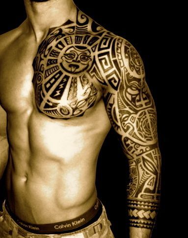 Marquesan Chest and Sleeve Tattoo Tattoo on skin