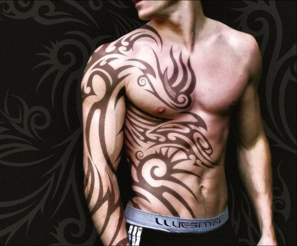 Modern Tribal Tattoo Design on a Man's Body Tattoo on skin