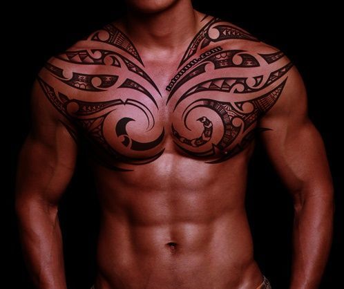 Ornamental Chest Tribal Tattoo Tattoo on skin