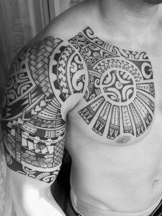 Samoan Chest and Half-Sleeve Tattoo for Men Tattoo on skin