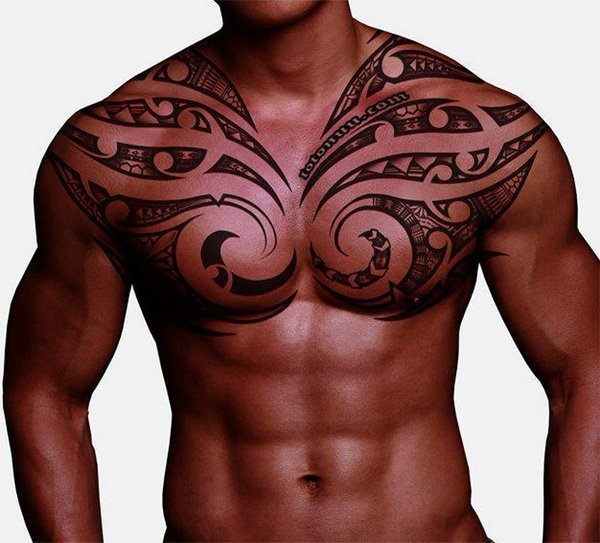 Tribal Tattoo on a man's Chest Tattoo on skin
