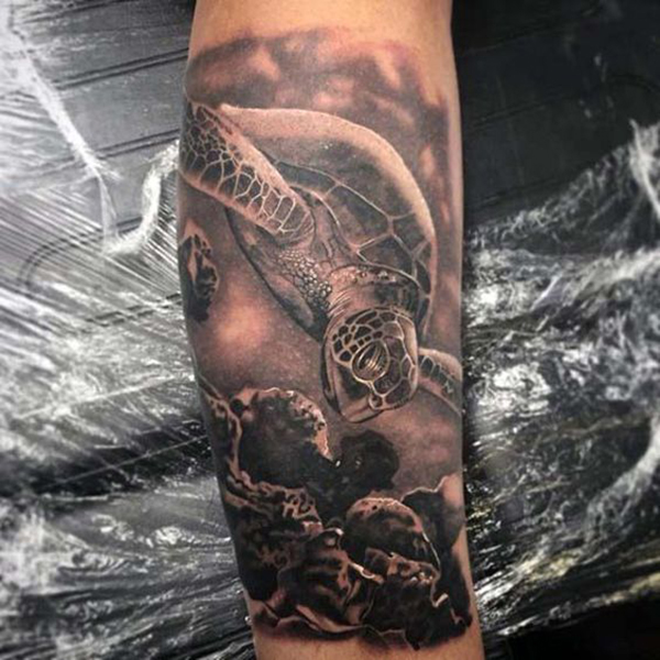 Black and White Sea Turtle Turtle Tattoos Tattoo on skin
