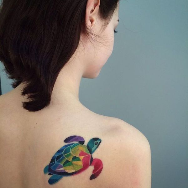 Colorful Sea Turtle on Shoulder Turtle Tattoos Tattoo on skin