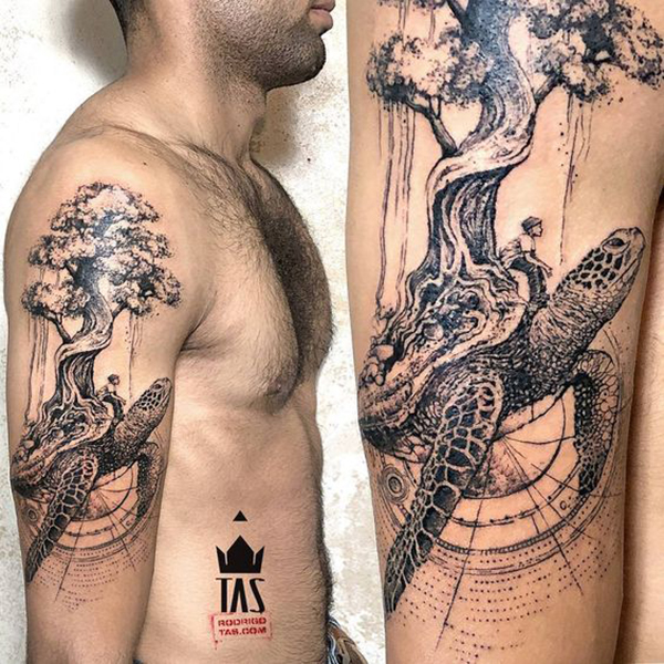 Giant Sea Turtle with Tree on Shell Turtle Tattoos Tattoo on skin