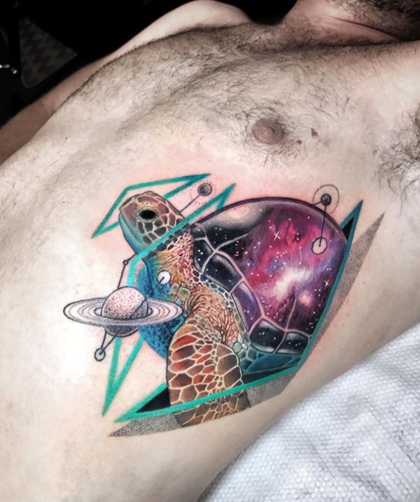 Sea Turtle with Galaxy in Shell Turtle Tattoos Tattoo on skin
