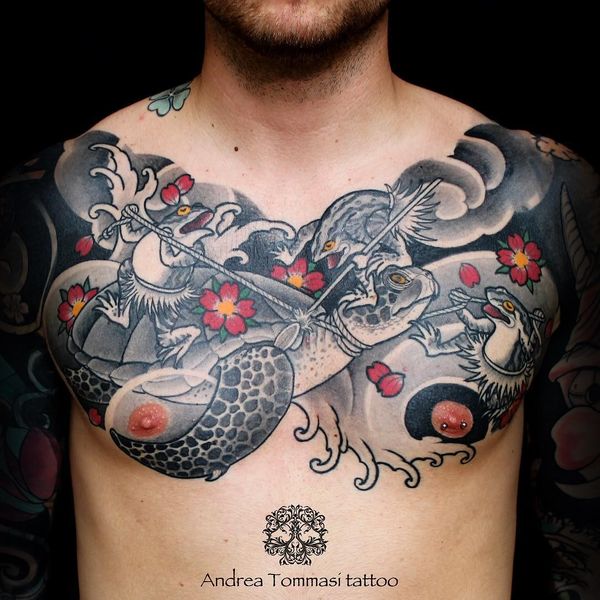 Toads Fighting a Sea Turtle Turtle Tattoos Tattoo on skin