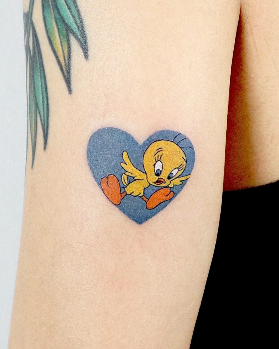 Adorable Tweety Bird Heart-Shaped Tattoo Tattoo on skin