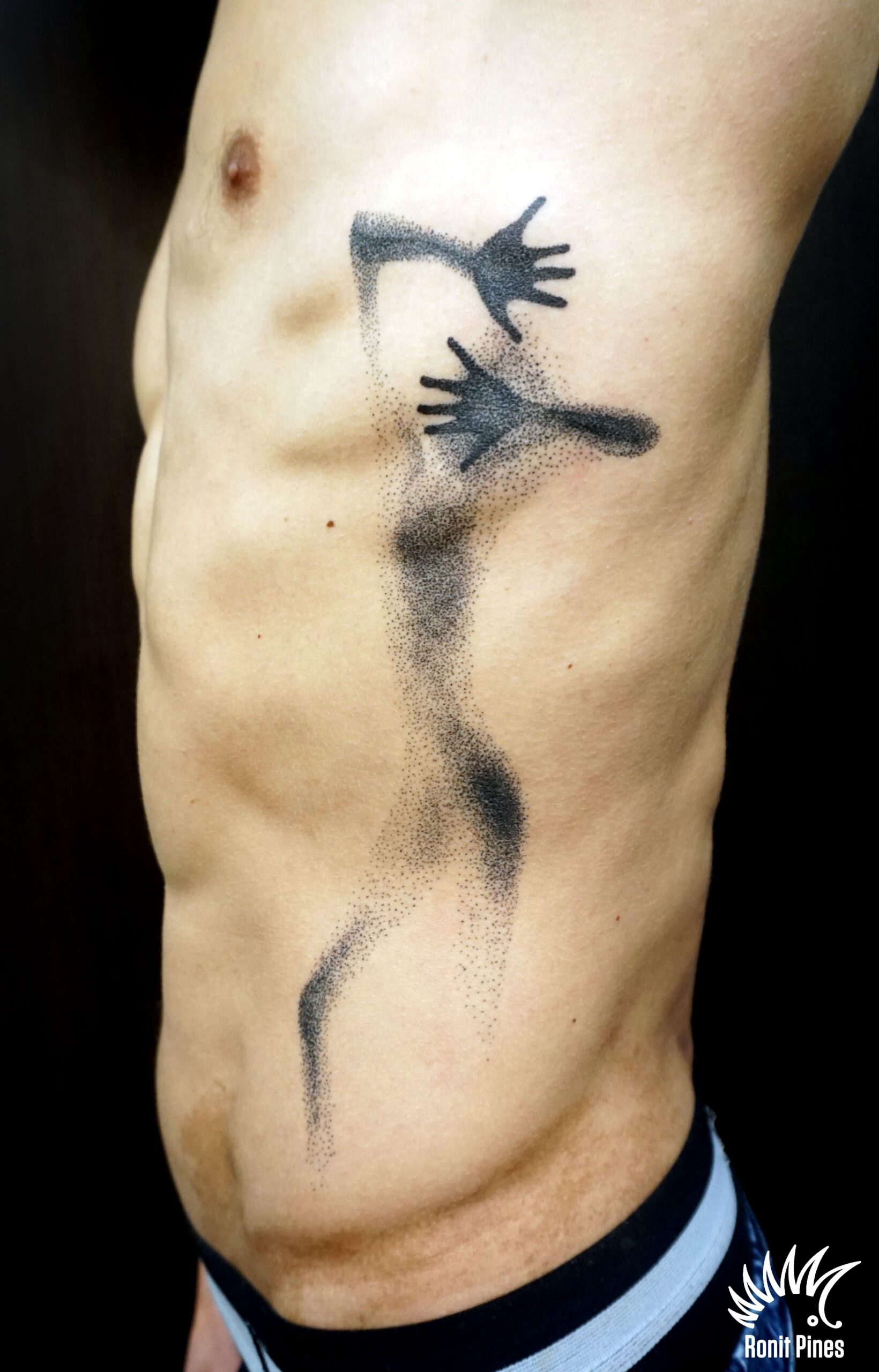 The Dotwork Fading Silhouette Ribcage Tattoo on skin