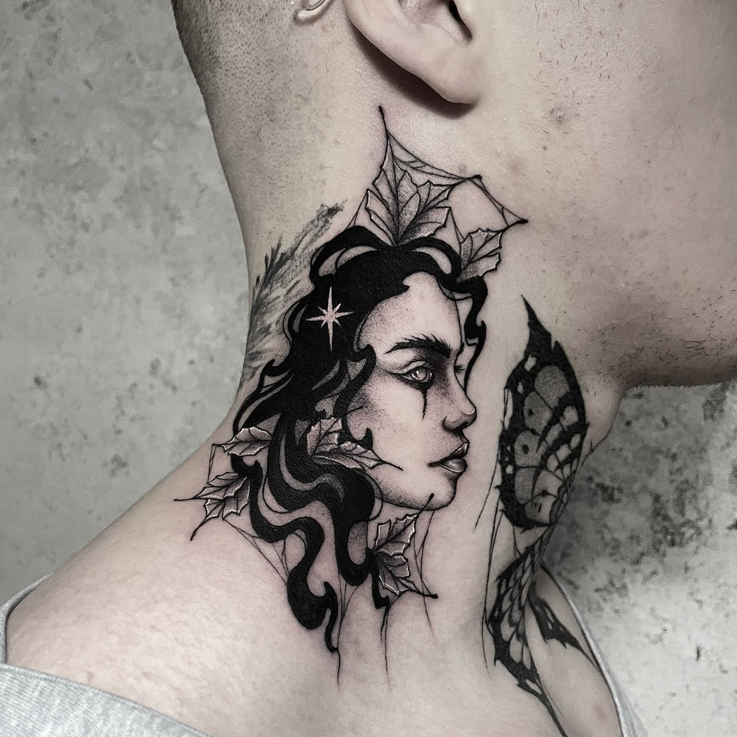 Virgo Neck Tattoo Tattoo on skin