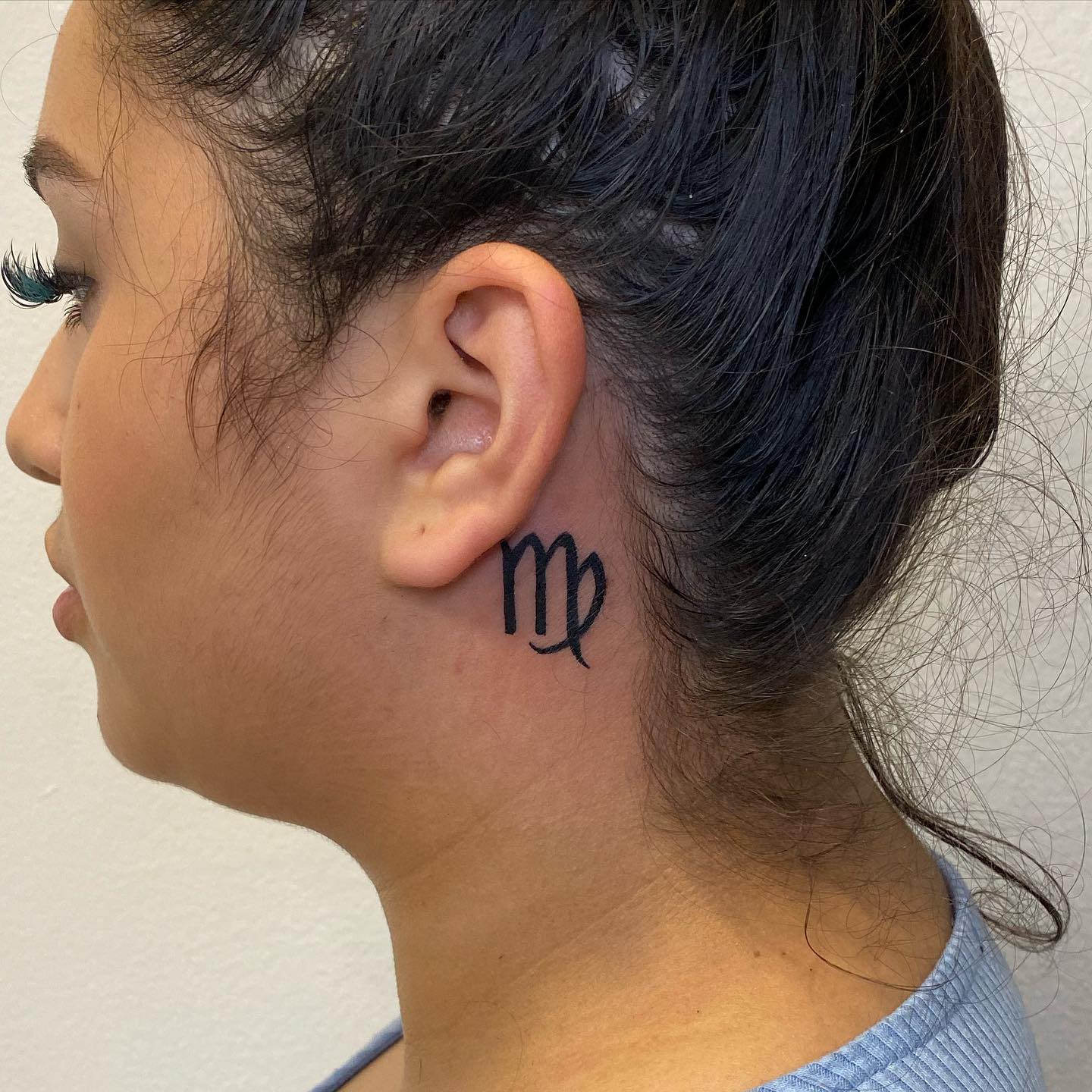 Virgo Tattoo Behind Ear Tattoo on skin