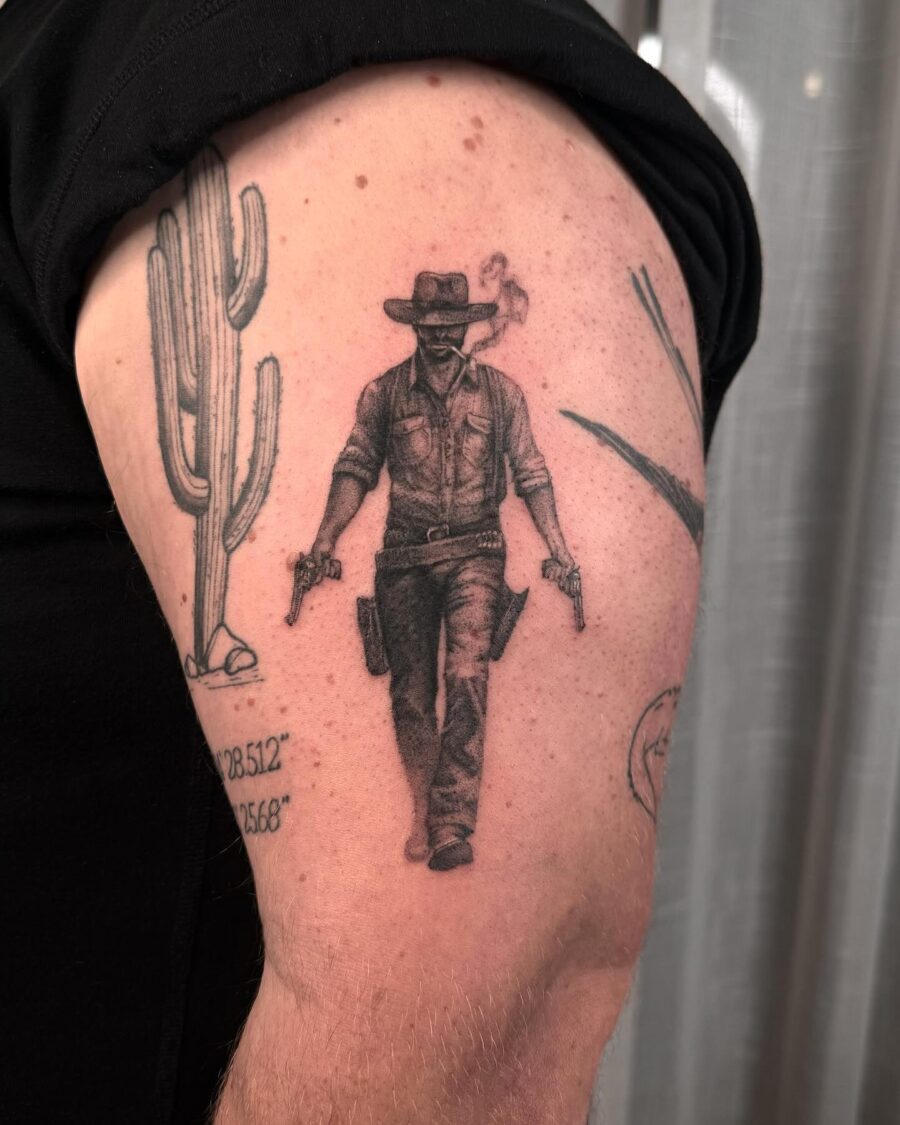 Bold cowboy tattoo with detailed western vibes Tattoo on skin