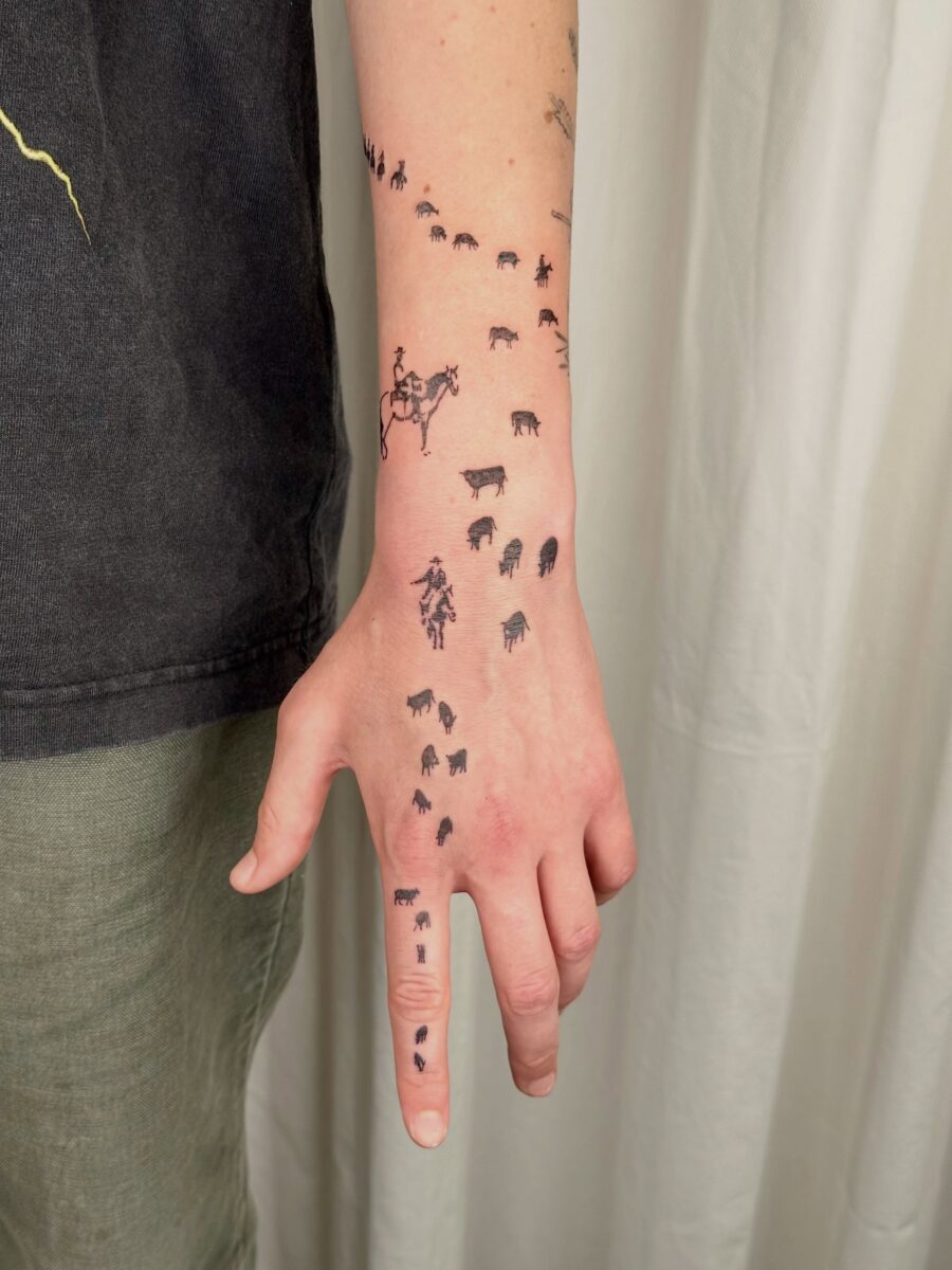 Cattle Driving Tattoo in Inky Detail Tattoo on skin