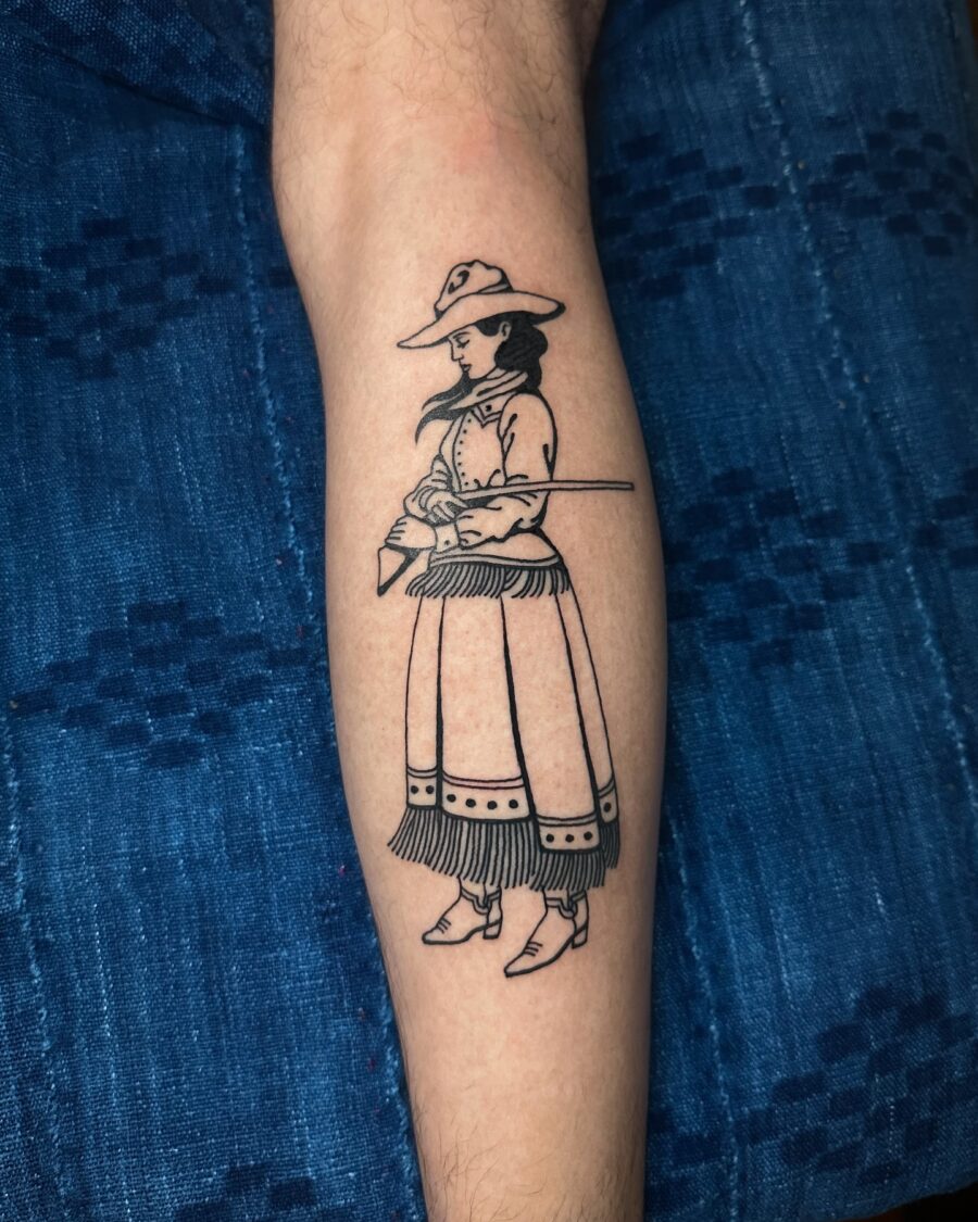 Classic Western Woman Tattoo in Bold Lines Tattoo on skin