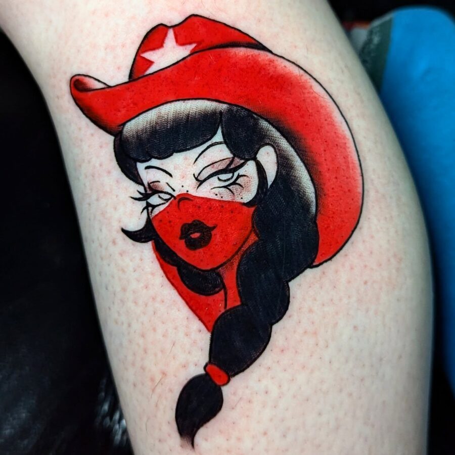 Stylish cowgirl tattoo with a bold twist Tattoo on skin