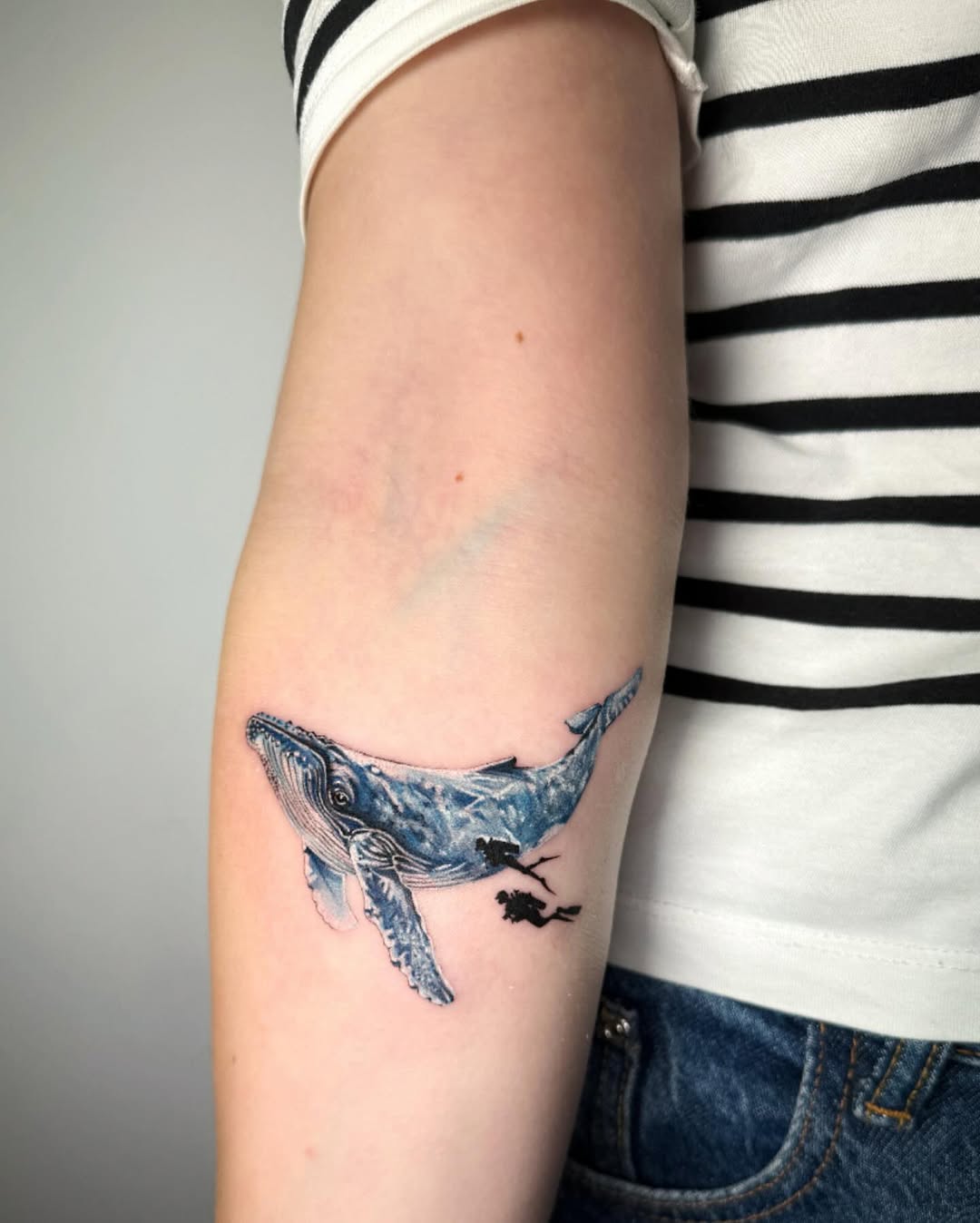 Elegant whale tattoo design on the arm Tattoo on skin