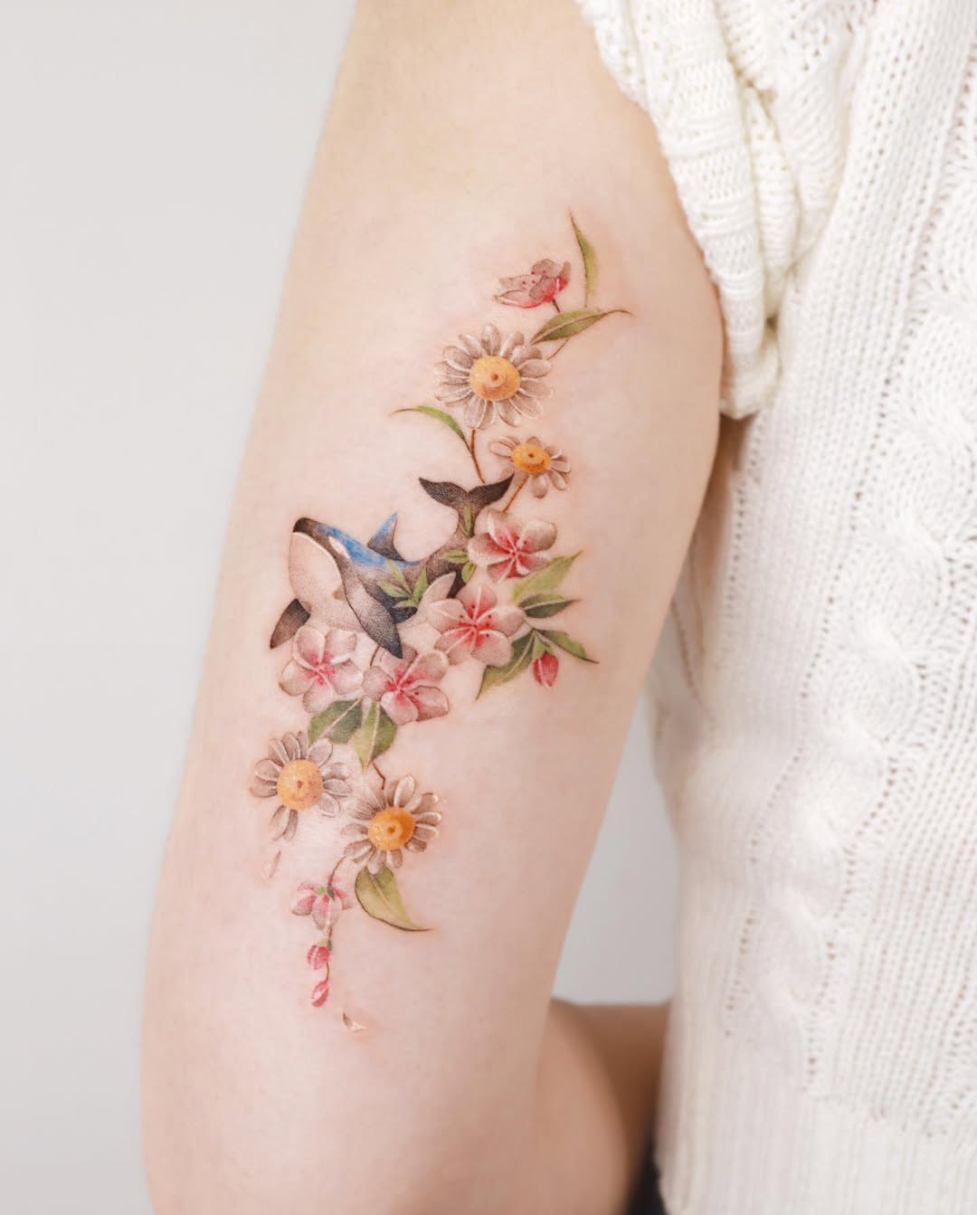 Floral Whale Tattoo for Natural Aesthetic Tattoo on skin