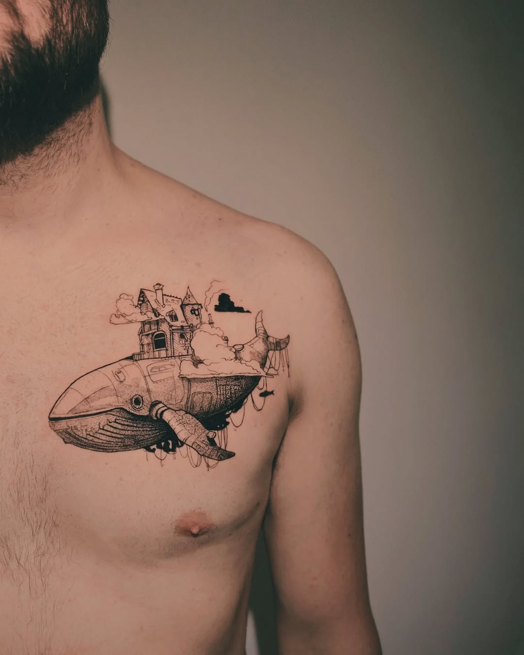 Steampunk-inspired whale tattoo with intricate details Tattoo on skin