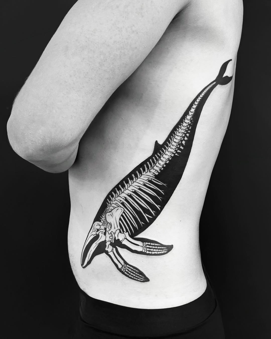 Unique Skeleton Whale Tattoo on Ribcage Tattoo on skin