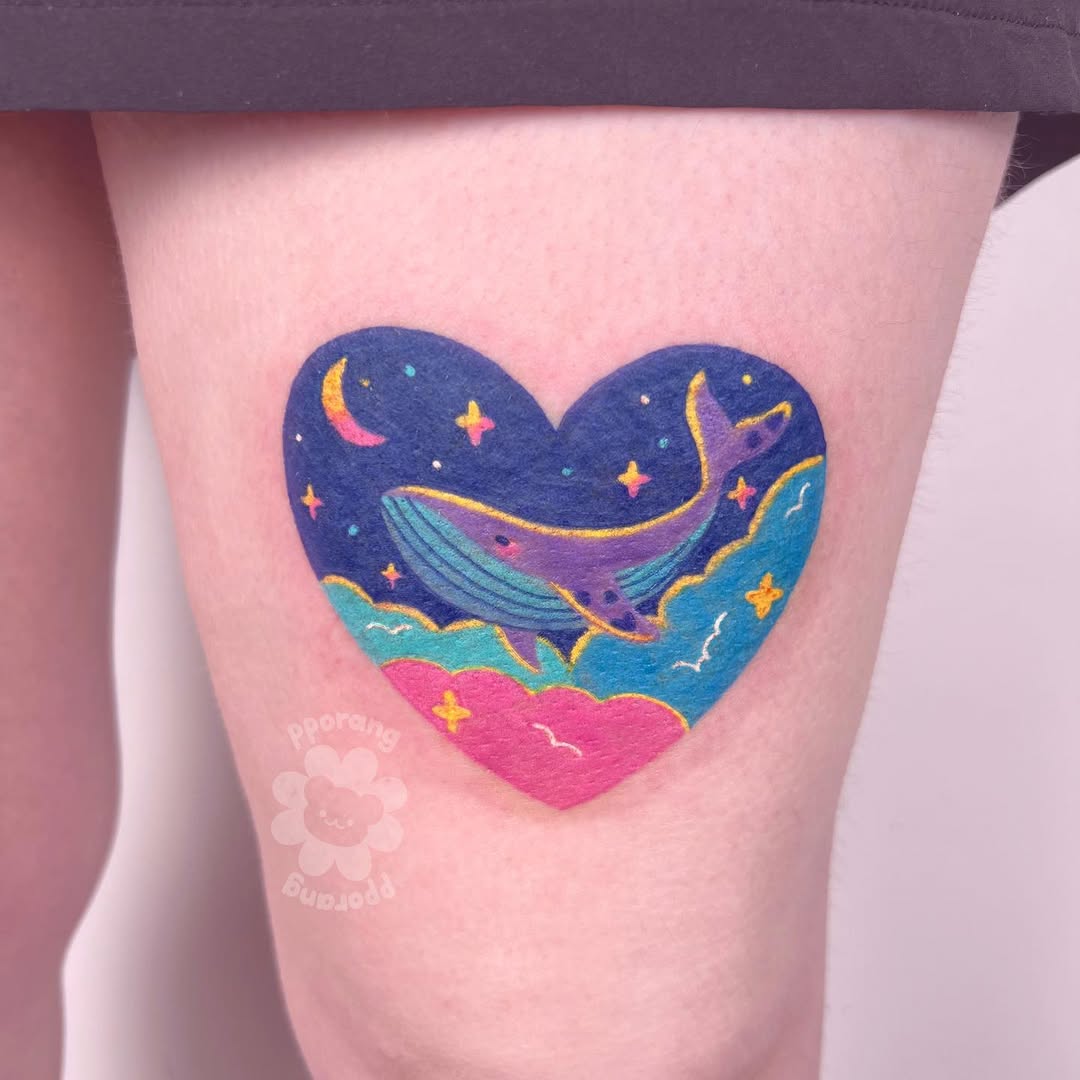 Whimsical heart-shaped whale tattoo concept Tattoo on skin