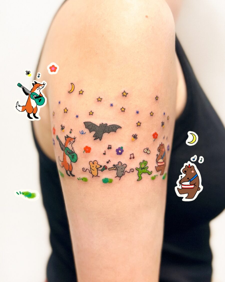 Charming forest animals in playful tattoo design Tattoo on skin