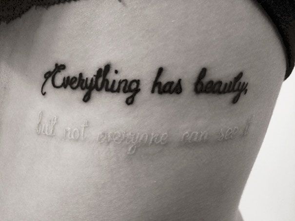 Text With A Hidden Meaning White Ink Tattoo Tattoo on skin