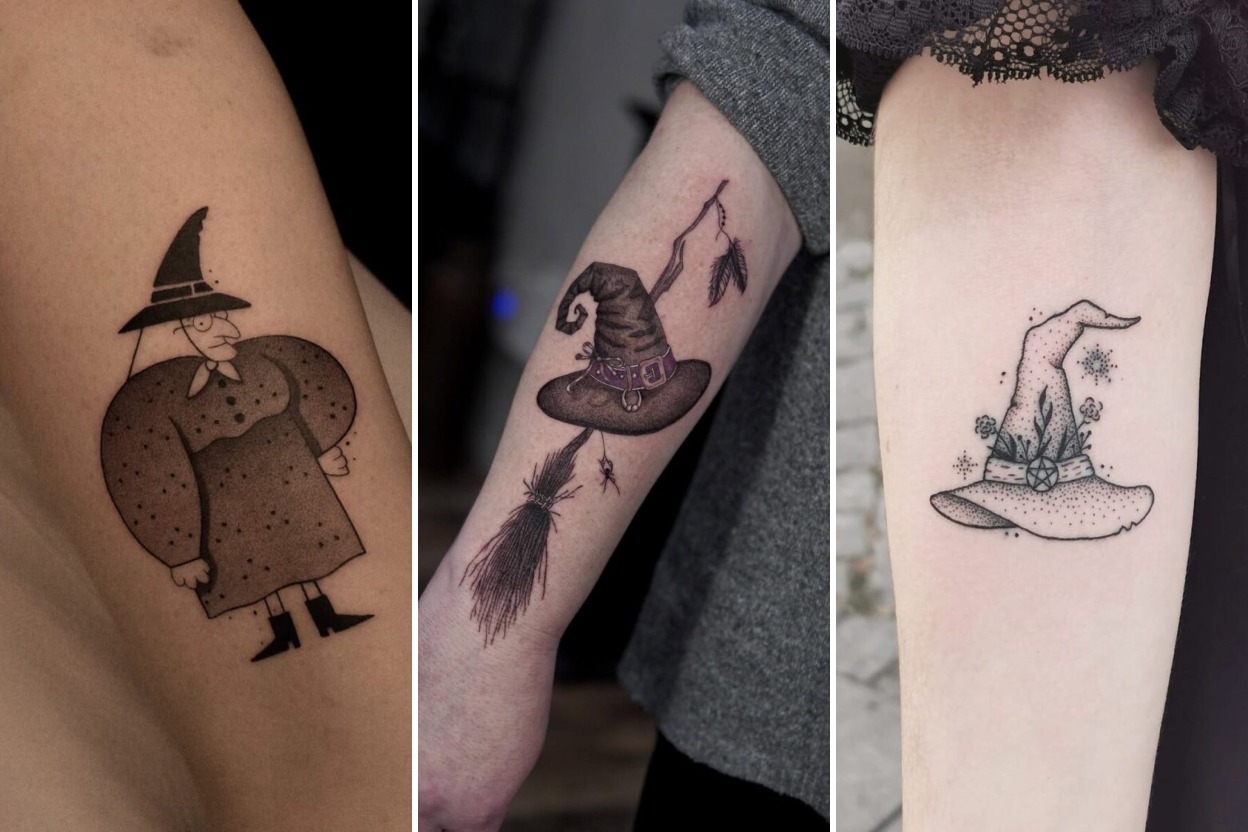 35+ Witch Hat Tattoo Ideas Conjuring Whimsical Mystical Witchcraft Featured 3-Panel Lookbook Collage