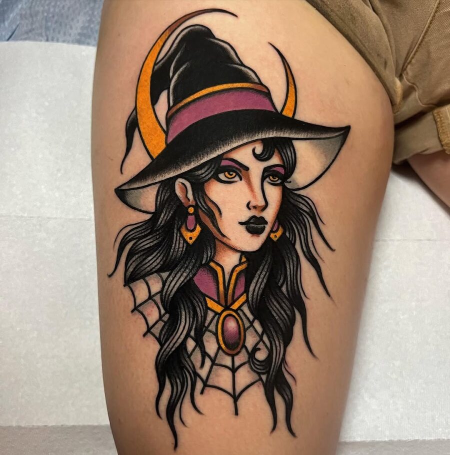 Stylish feminine witch hat tattoo design Tattoo on skin