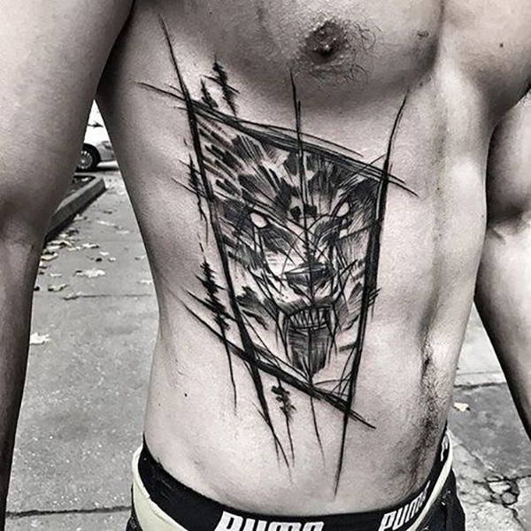 Artistic Demon Wolf Window Tattoo Tattoo on skin
