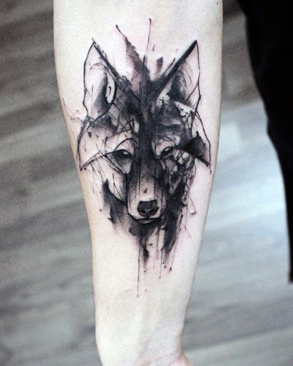 Artistic Wolf Black & White Tattoo Tattoo on skin