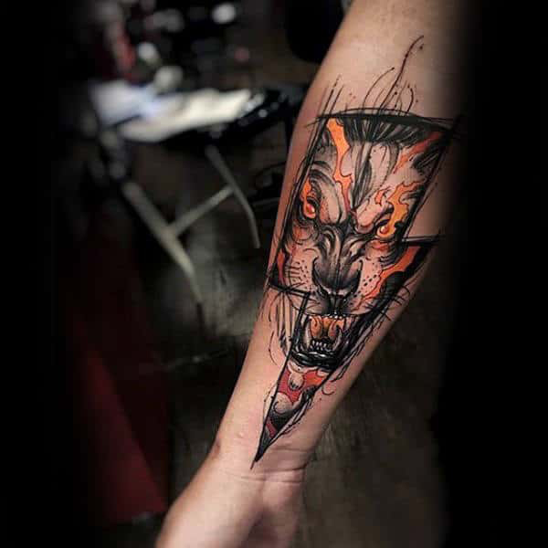 Comic Book Snarling Wolf Tattoo Tattoo on skin
