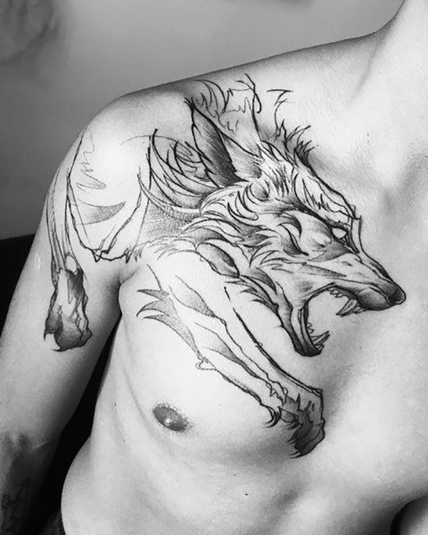 Fiery Running Wolf Paw Tattoo Tattoo on skin