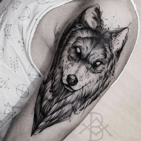 Majestic Wolf Head Bicep Tattoo Tattoo on skin