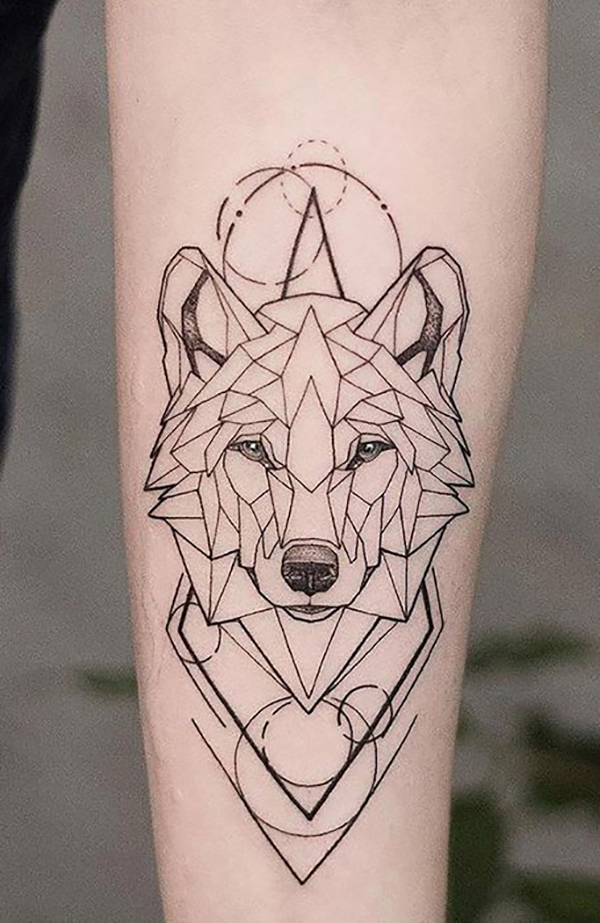 Mystical Geometric Lines Wolf Tattoo Tattoo on skin