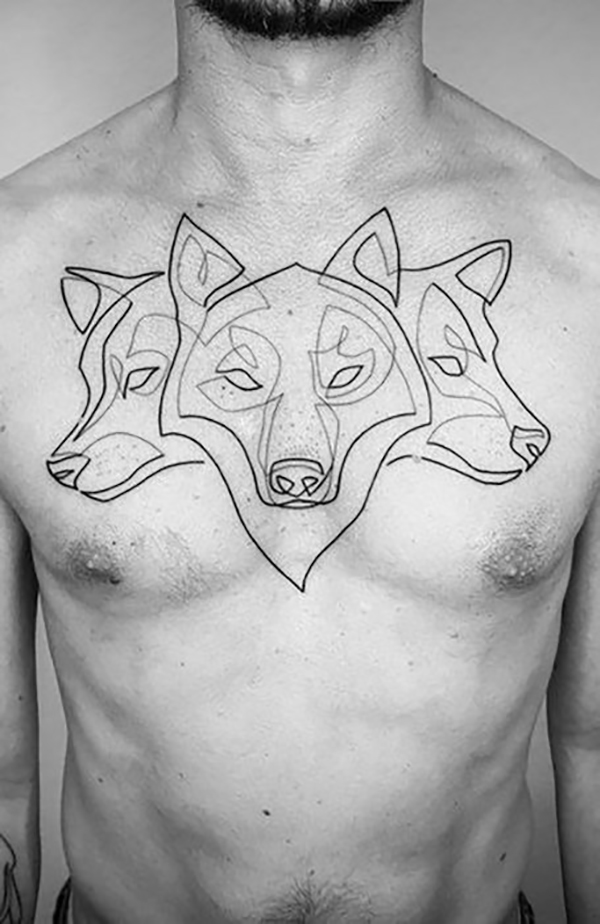 Simple Outline Wolf Pack Tattoo Tattoo on skin