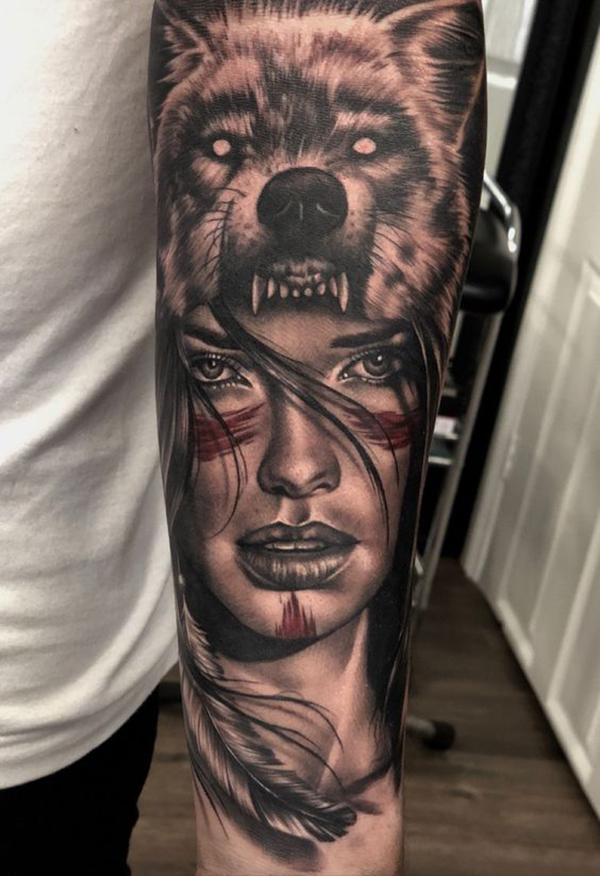 Wolf Spirit Warrior Maiden Tattoo Tattoo on skin