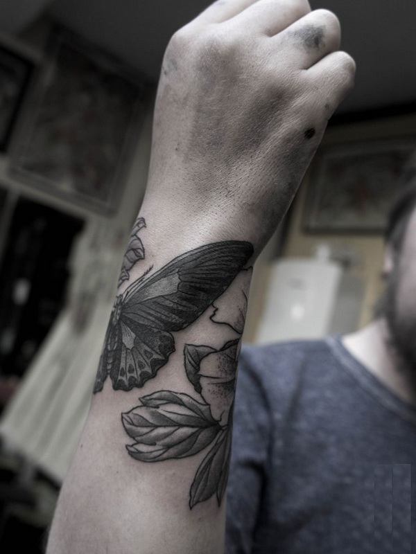 Beautiful Butterfly and Flower Tattoo Tattoo on skin