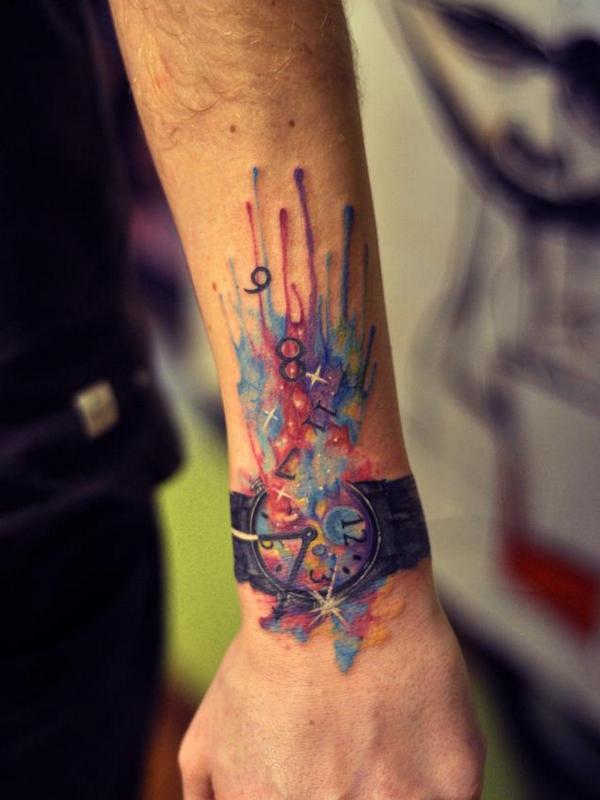 Colourful Wrist Tattoos for Women in Red and Blue Tattoo on skin