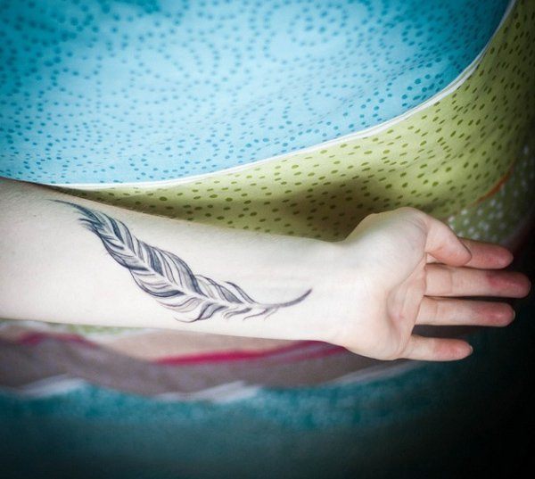 Contours feather wrist tattoo Tattoo on skin
